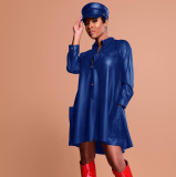 Women Autumn & Winter PU Leather Pocket Dress