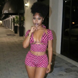 Women Spring & Summer Polka Dot Print Sexy Top & Shorts Two-Piece Set