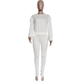 Women Ruched Long Sleeve Top & Long Pant Casual Two-Piece Set