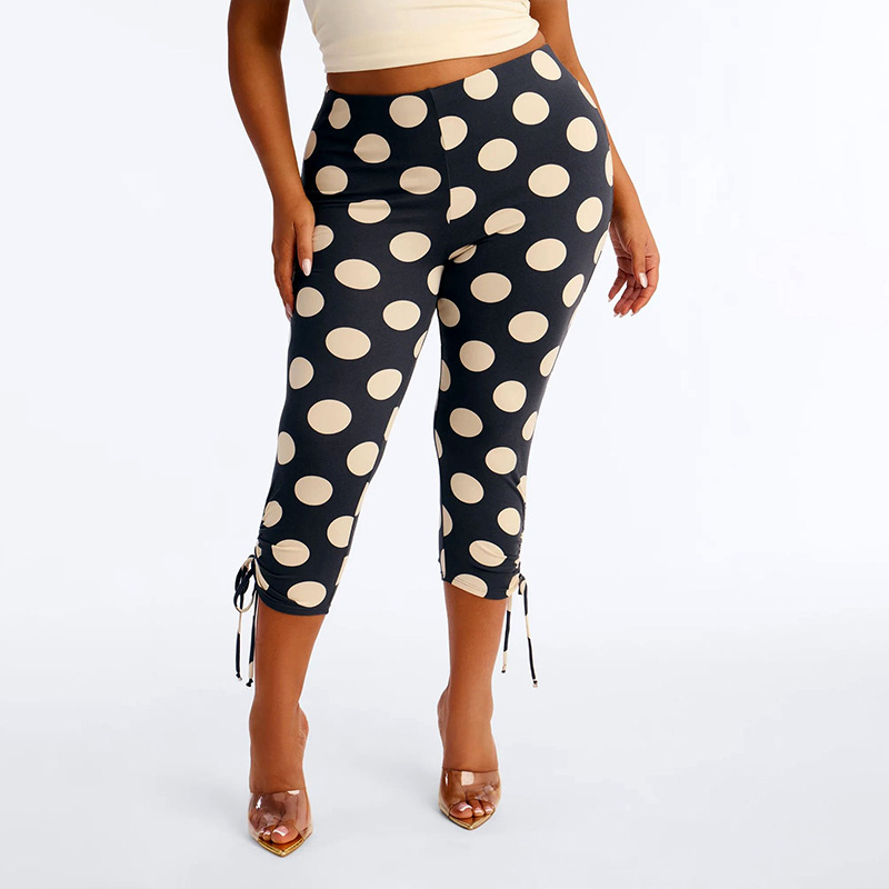Polka Dot Lace-Up Capri Pants for Spring & Summer