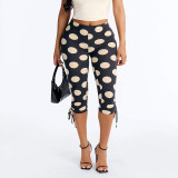 Women Spring & Summer Polka Dot Lace-Up Capri Pants