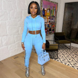 Women Autumn & Winter Lace-Up Sexy Hollow Out Hoodies & Pant Two-Piece Set