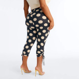 Women Spring & Summer Polka Dot Lace-Up Capri Pants
