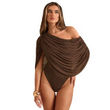 Women Summer Casual Off Shoulder Sleeveless Mesh Ruched Bodysuit