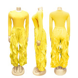 Women Autumn/Winter Long Sleeve Top and Layers Wide-Leg Pant Two-Piece Set