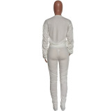 Women Ruched Long Sleeve Top & Long Pant Casual Two-Piece Set
