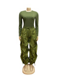Women Autumn/Winter Long Sleeve Top and Layers Wide-Leg Pant Two-Piece Set