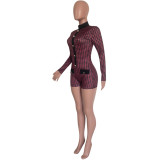 Women Sexy Houndstooth Long Sleeve Romper