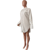 Women Autumn & Winter Sexy Side Slit Solid Color Shirt Dress