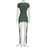 Women Spring & Summer Hollow Out Ribbon Round Neck Dress