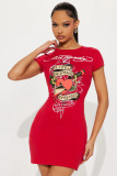 Women's Summer Short Sleeve Knitted Casual Stretchy Printed Dress