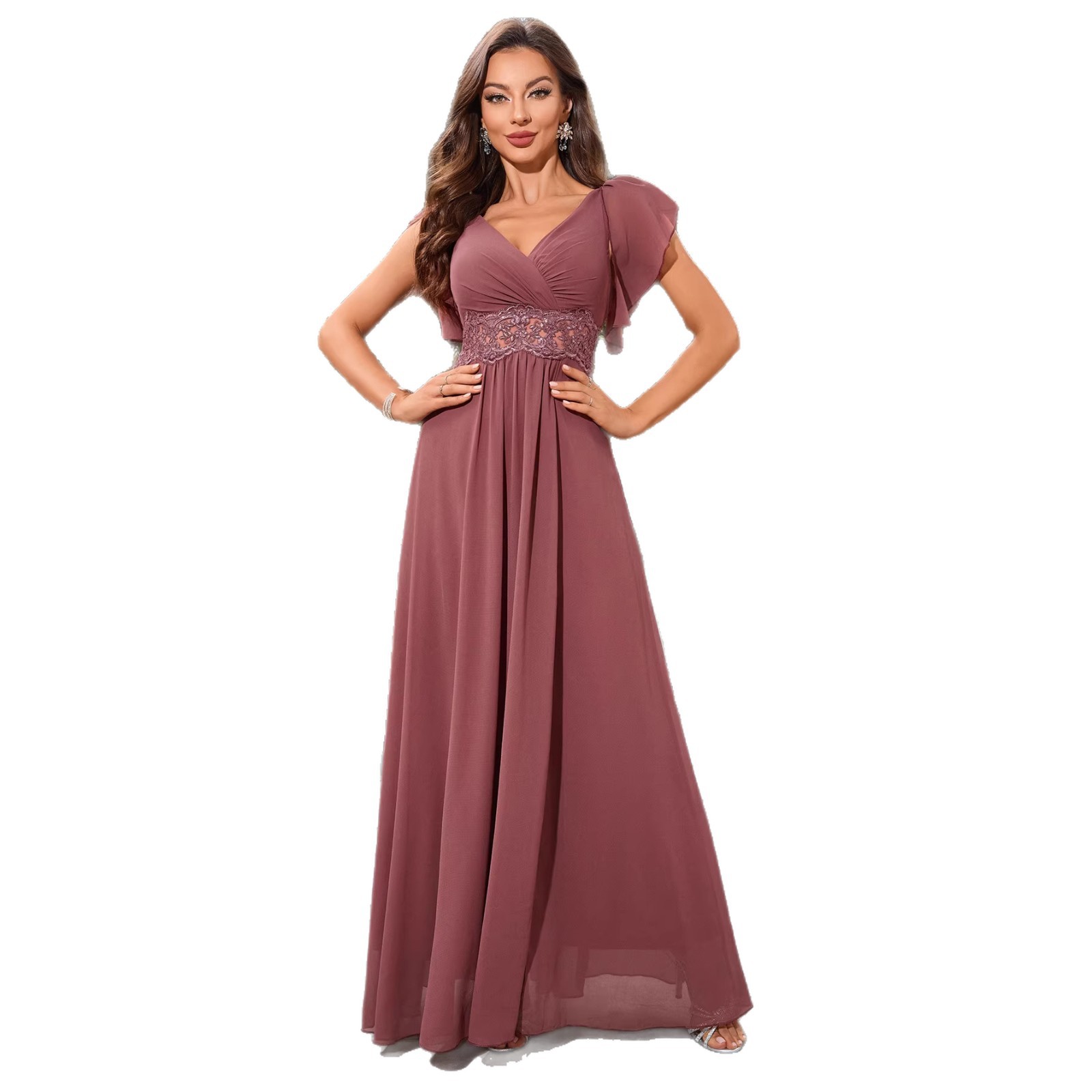 Navy V-Neck High Slit Evening Gown for Prom