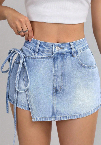 Women's Summer Fake Two-Piece Denim Shorts