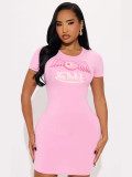 Women's Summer Short Sleeve Knitted Casual Stretchy Printed Dress