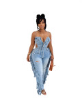 Women's Stretchy Spaghetti Strap Tassel Jumpsuit