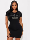 Women's Summer Short Sleeve Knitted Casual Stretchy Printed Dress