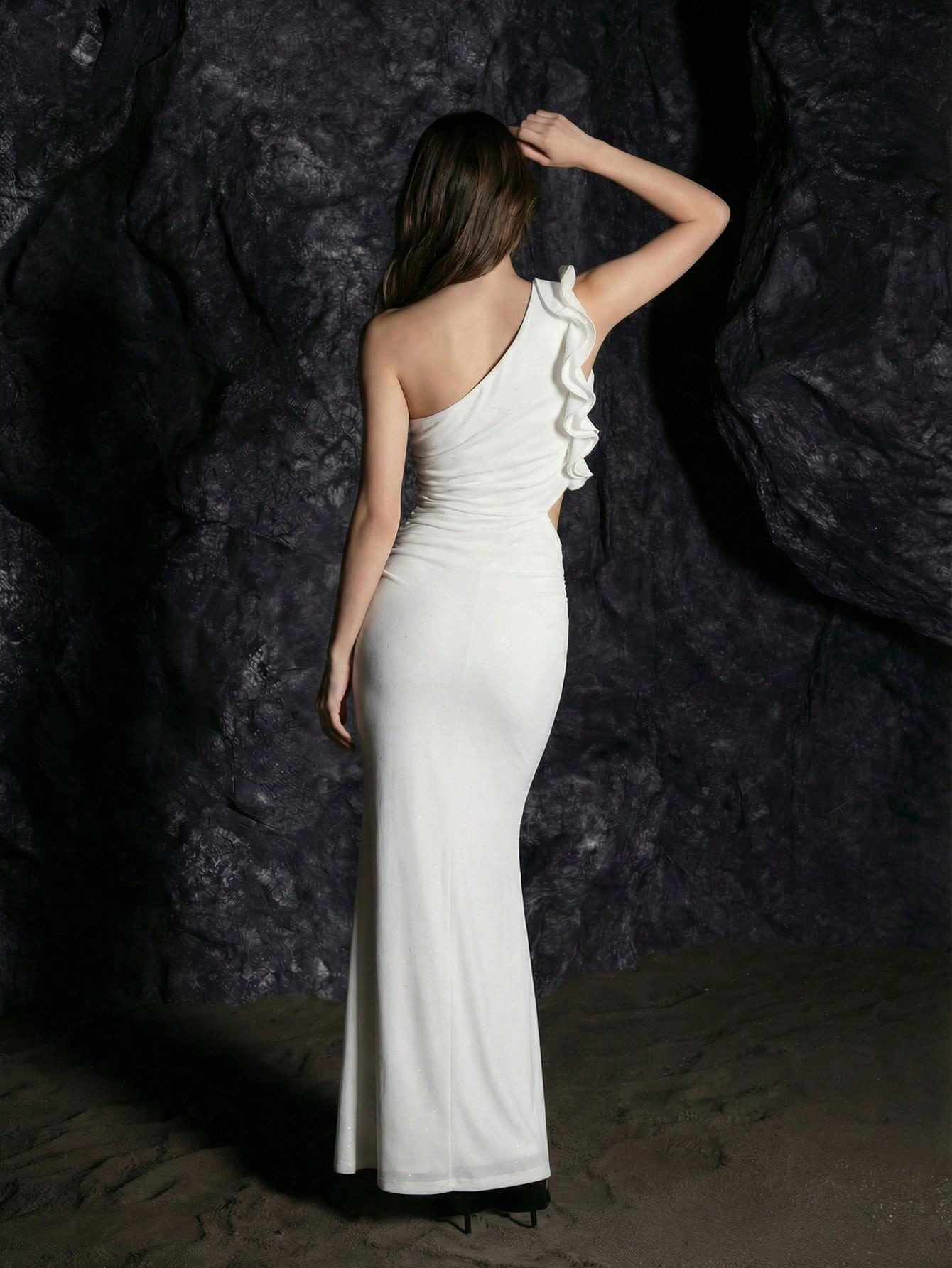 One-Shoulder Ruched Mesh Dress for Evening Parties