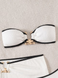 Women's Strapless Metal Decor High Slit Three-Piece Bikini Set