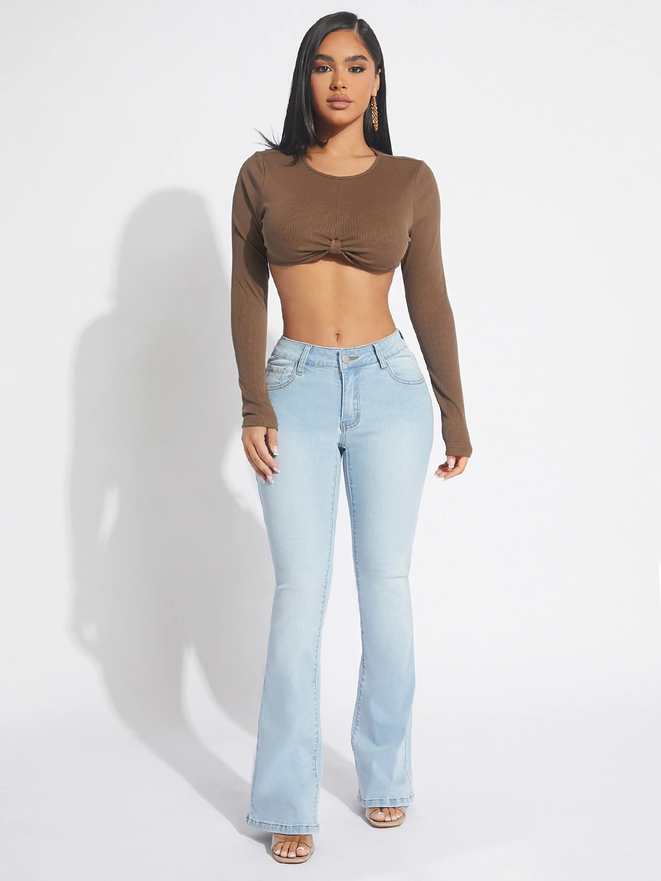 Stretchy Denim Bell Bottom Jeans for Casual Streetwear