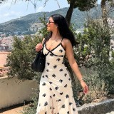 Women's Spaghetti Strap Sleeveless Patchwork Printed Holiday Dress