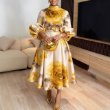 Women's Elegant Lantern Sleeve Printed Dress
