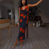 Women's Spring & Summer Printed Ribbon Casual Holiday Party Maxi Dress