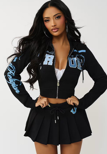 Women's Autumn & Winter Elegant Printed Long Sleeve Hoodie and Skirt Set