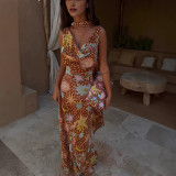 Women's Spring & Summer Printed Ribbon Casual Holiday Party Maxi Dress