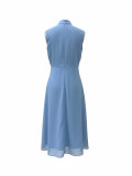 Women's Light Blue Sleeveless Ruched Summer Elegant Dress