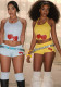Women's Spring & Summer Cherry Print Halter Neck Tie Top & Shorts Two-Piece Set