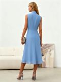 Women's Light Blue Sleeveless Ruched Summer Elegant Dress