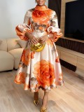 Women's Elegant Lantern Sleeve Printed Dress
