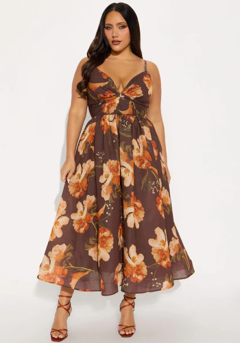 Women's Summer Holiday Casual Printed Spaghetti Strap Dress（Processing time need 3-6 days）