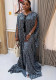 Plus Size African Women's Lace-Up Printed Maxi Dress