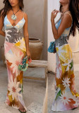 Women's Spring & Summer Linen Print Strap Casual Holiday Dress