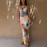 Women's Spring & Summer Linen Print Strap Casual Holiday Dress