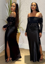Women's Sexy Strapless with High Slit and Beading Maxi Dress Women's Sexy Strapless with High Slit and Beading Maxi Dress