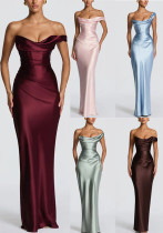 Women's Spring & Summer Slash Shoulder Bodycon Party Holiday Dress