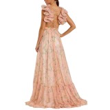 Women's Spring & Summer Pleated Chiffon Printed Holiday Party Dress