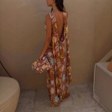 Women's Spring & Summer Printed Ribbon Casual Holiday Party Maxi Dress