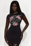 Women's Summer Short Sleeve Knitted Casual Stretchy Printed Dress