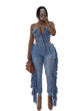 Women's Stretchy Spaghetti Strap Tassel Jumpsuit