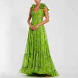 Women's Spring & Summer Pleated Chiffon Printed Holiday Party Dress