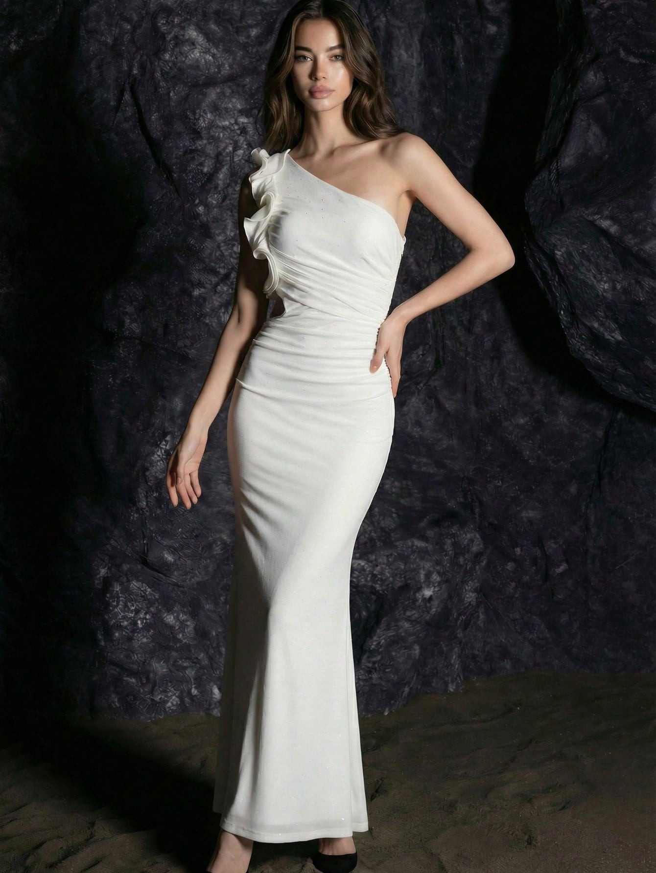 One-Shoulder Ruched Mesh Dress for Evening Parties