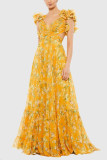 Women's Spring & Summer Pleated Chiffon Printed Holiday Party Dress