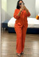 Plus Size Women's Long Sleeve Turndown Collar Button Shirt & Pants Two-Piece Set