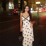 Women's Spaghetti Strap Sleeveless Patchwork Printed Holiday Dress