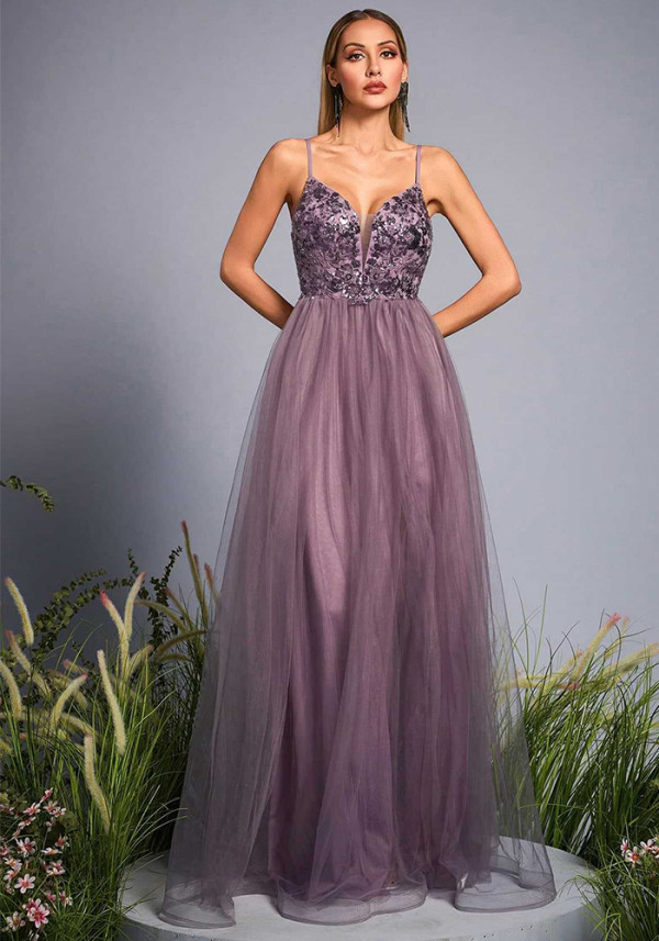 Women's Light Purple Spaghetti Strap Prom Evening Dress