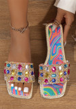 Women's Colorful Rhinestone Summer Beach Flat Slippers
