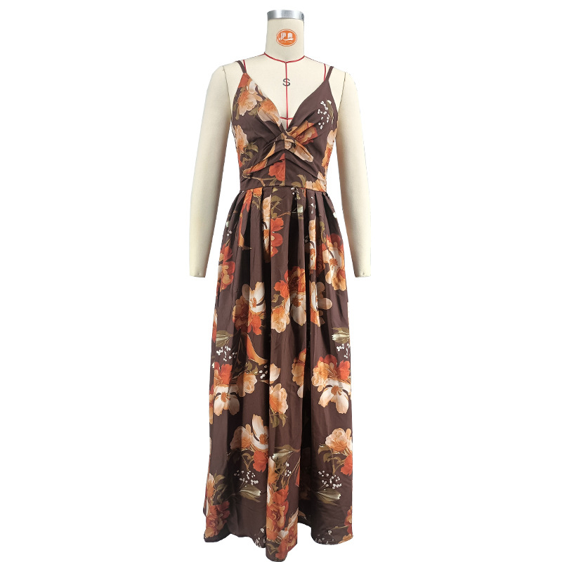 Printed Spaghetti Strap Dress for Summer Holiday Vacations